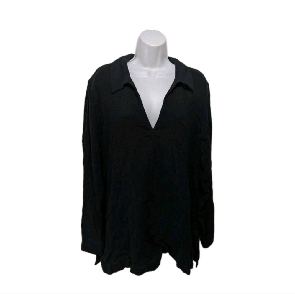 Soft Surroundings Crepe Popover Shirt Top Blouse 2X Black 2700